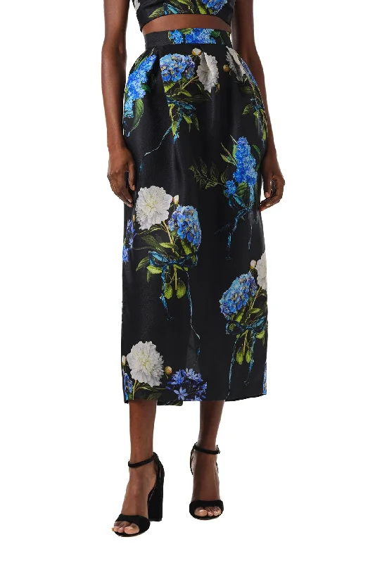 Women's Mandarin Collar SkirtsFloral Draped Midi Skirt