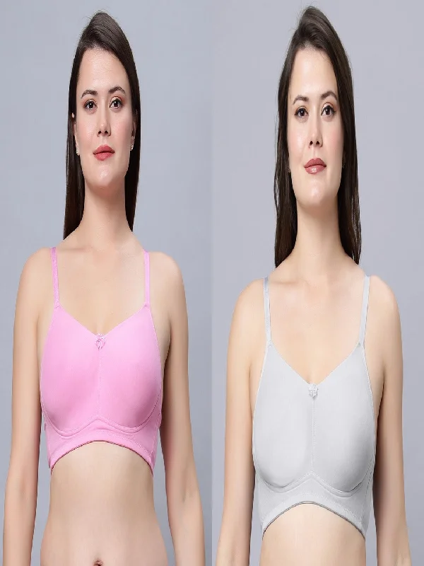 plus-size full-bust braFull Coverage Non-Padded Bra Grey and pink Bra (Pack of 2)