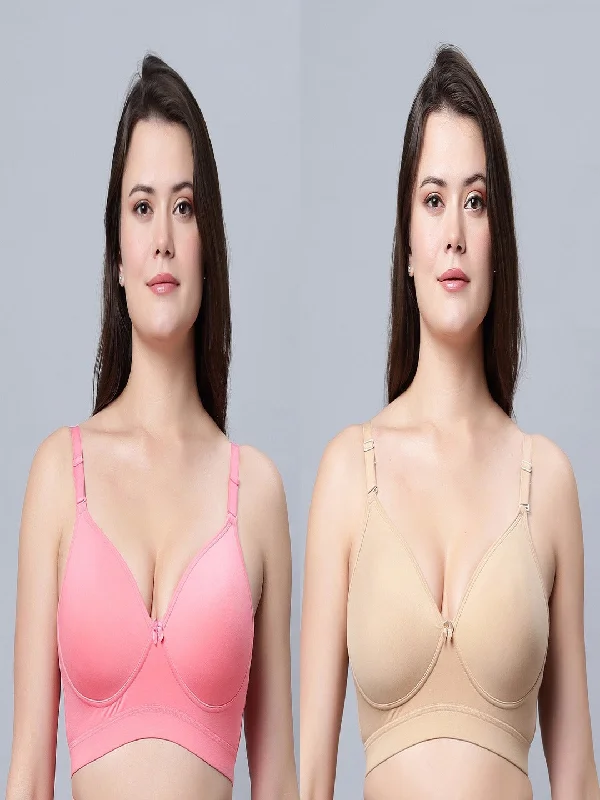 plus-size underwire bra with wide strapsT-shirt Medium Coverage Padded Peach and Skin Color Bra (Pack of 2)