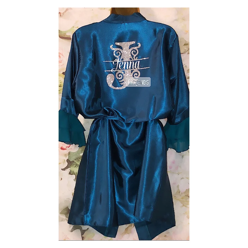 women's pajamas for those who cherish their bedtime routinesPersonalised Ruffle Robe | Teal Discontinued Last Chance To Buy