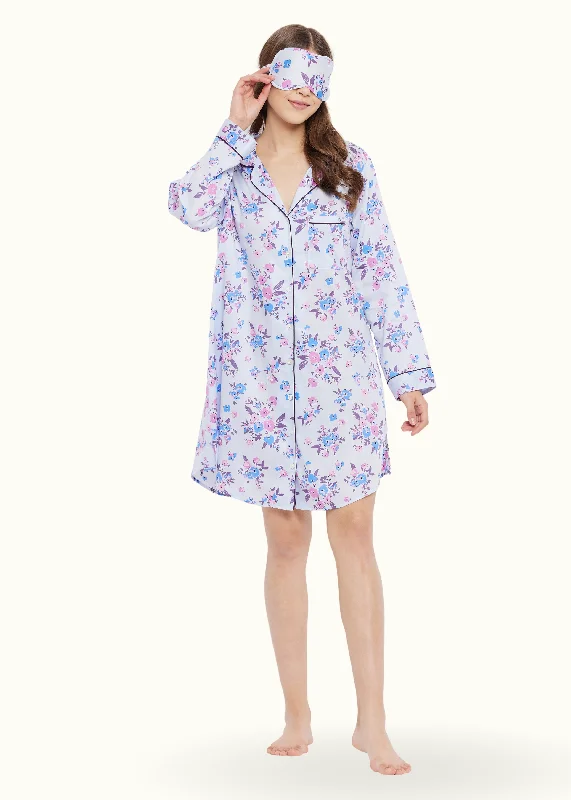 women's pajamas with a charming floral patternGina Cotton Satin Full Sleeve Night Shirt