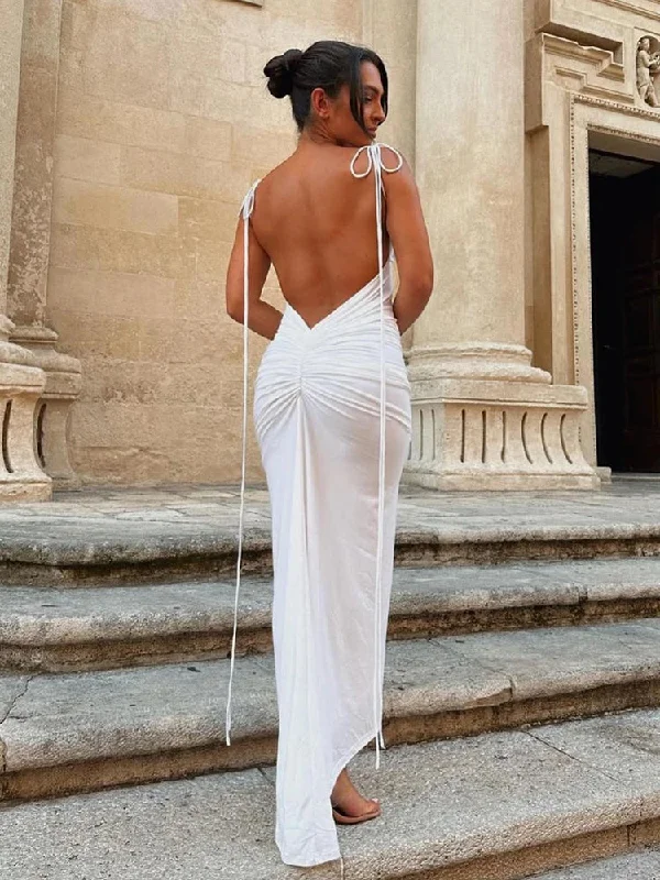 Women's Boat-Neck DressesLong Spaghetti Strap Slim Bodycon Backless Nightclub Sexy Summer Maxi Dress