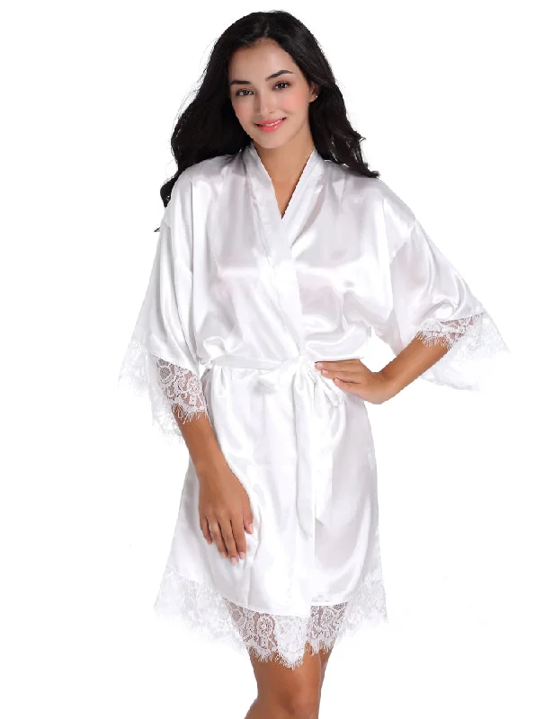 women's pajamas with built-in shortsLace satin back bronzing/Rhinestone bridal robe