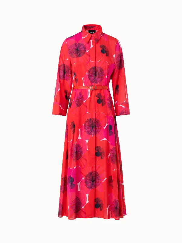 Women's Wide Collar DressesCotton Midi Shirt Dress in Poppy Print