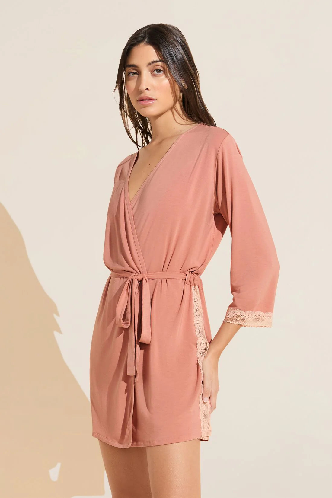 women's pajamas with an elasticized cuffsEberjey Flora TENCEL™ Modal 3/4 Sleeve Robe