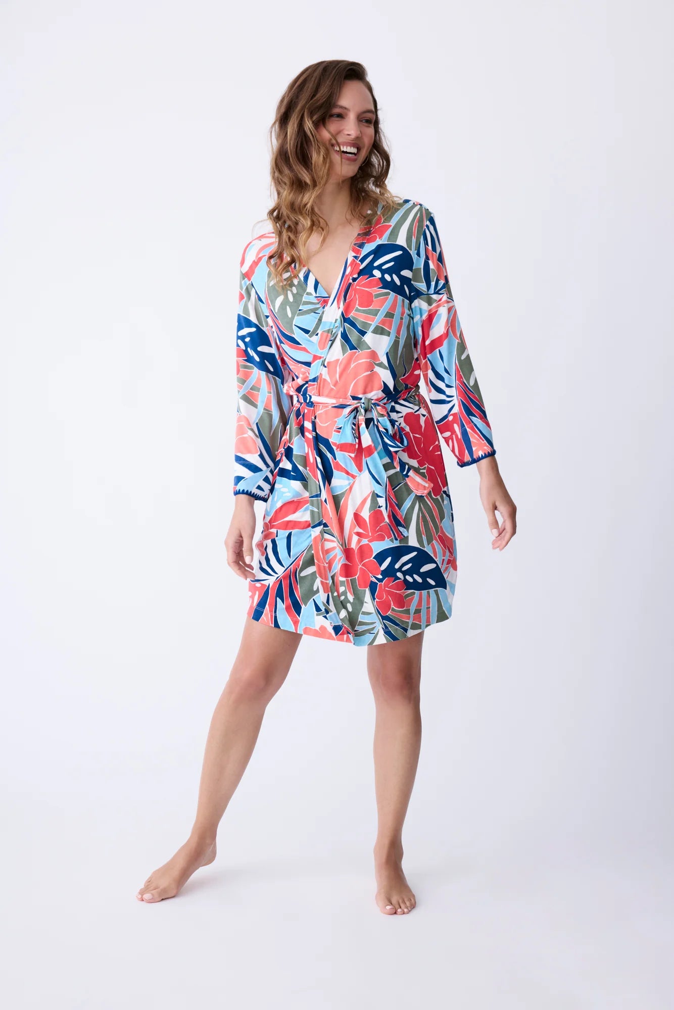 women's pajamas with snap buttonsPJ Salvage Tropic Beach Robe