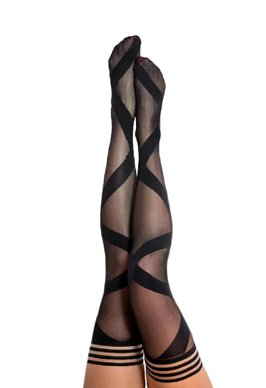 lace front closure braJackie - Semi Sheer Thigh High - Size B - Black