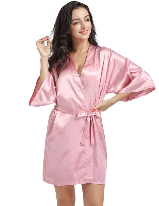 women's pajamas with a cozy, snug fit for ultimate comfortSatin short robe with belt