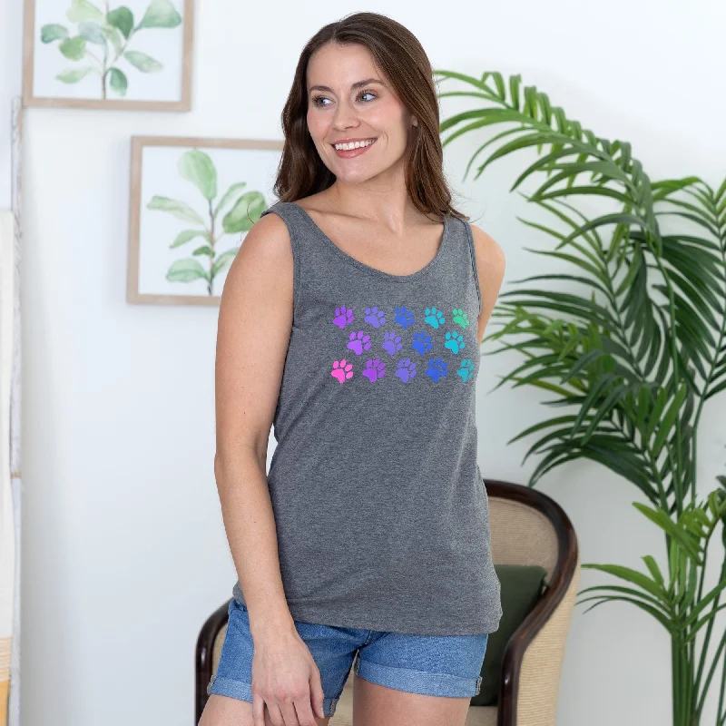 Women's Blouse with Rounded HemRainbow Paw Print Tank Top