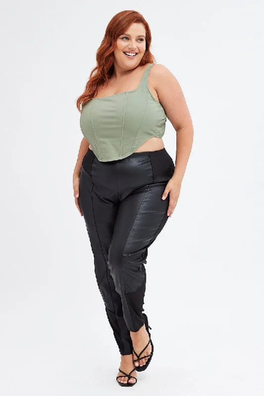 Black Leggings High Rise Faux Leather & Ponte Panel