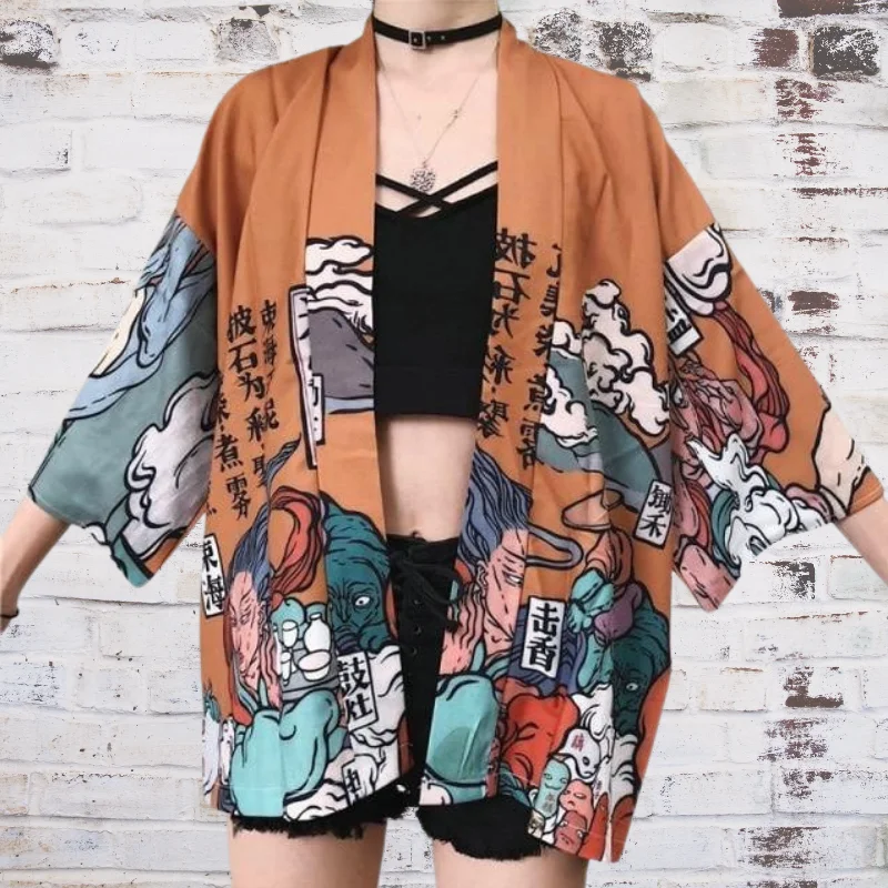 women's pajamas with a classic designTraditional Tattoo Style Kimono Cardigan