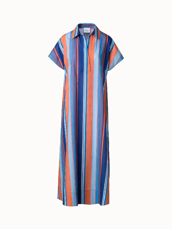 Women's Strapless DressesCotton Midi Shirt Dress with Allover Stripes