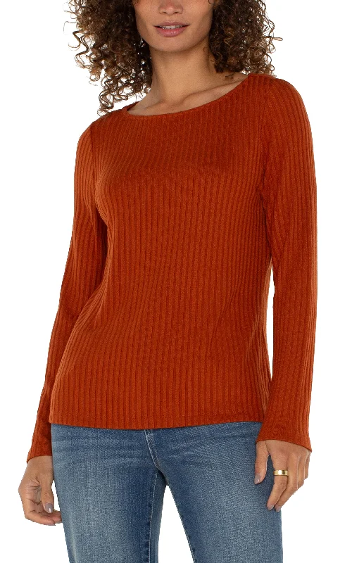 Women's Jodhpurs with Collarless DesignLONG SLEEVE BOAT NECK KNIT TOP