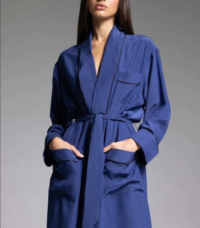 women's pajamas for cold weatherTHE ROBE - Mediterranean Blue with Black Piping