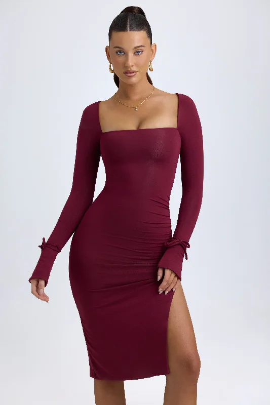 Women's High Collar DressesModal Square-Neck Midi Dress in Wine Red