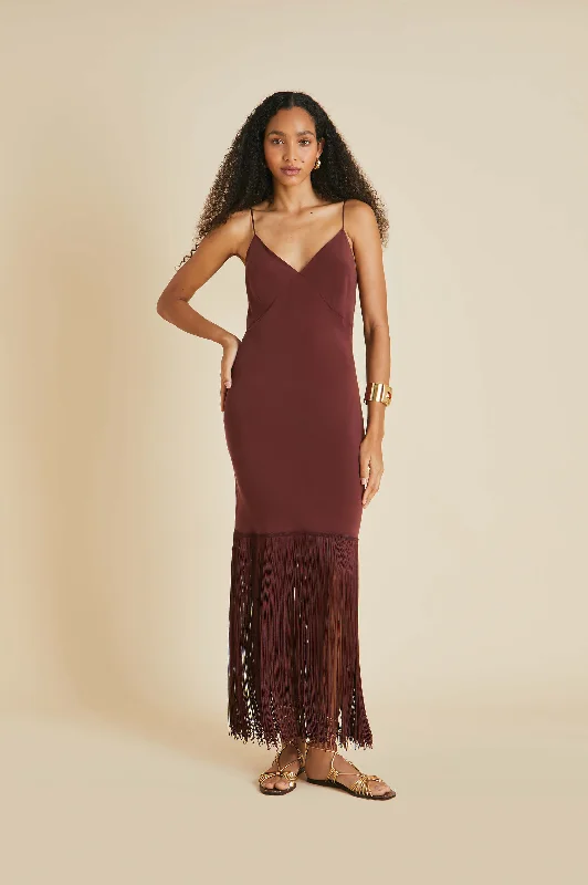 women's pajamas with built-in braZoya Burgundy Slip Dress in Silk Crêpe de Chine