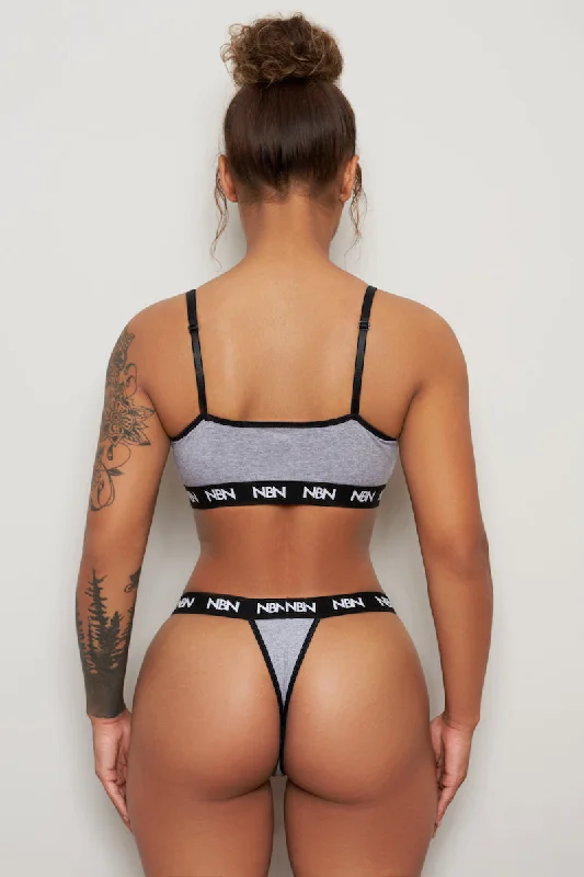 lace overlay convertible braGrey NBN Thong with Black Band