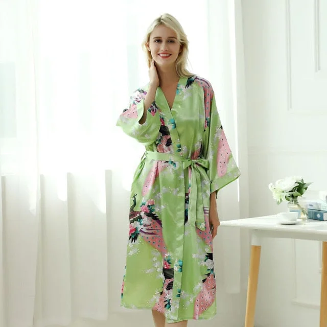 women's pajamas with a touch of luxuryEmerald Green Peacock Kimono | Long