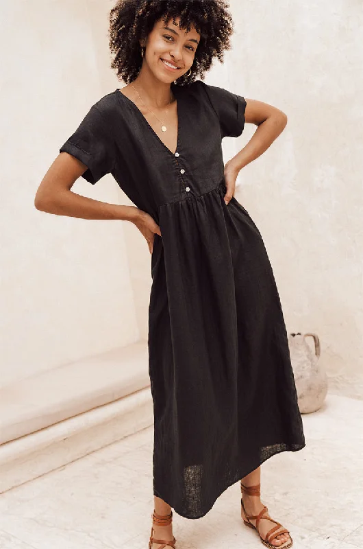 Women's Flared DressesSUNSEEKER Midi Dress - black linen