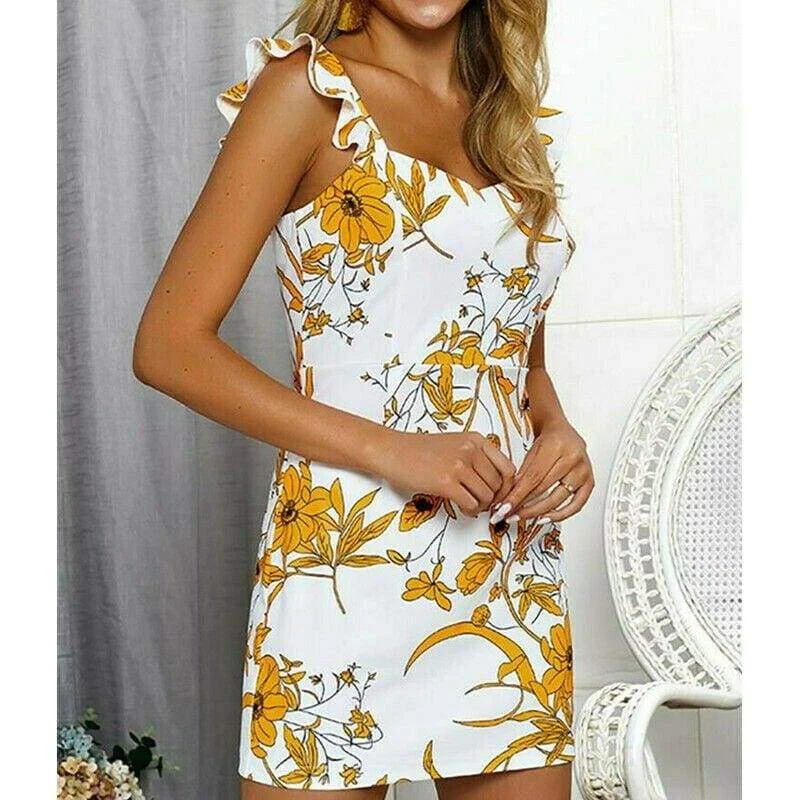 Women's Square-Neck DressesFashionSierra - Fashion Women Summer Boho Short Mini Dress Sexy Ladies Casual Bodycon Sleeveless Beach Dresses Sundress