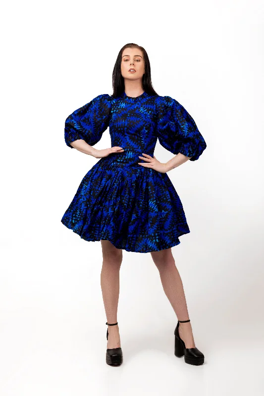 Women's Cold-Shoulder DressesMofe Ankara Mini Dress | Blue African Print