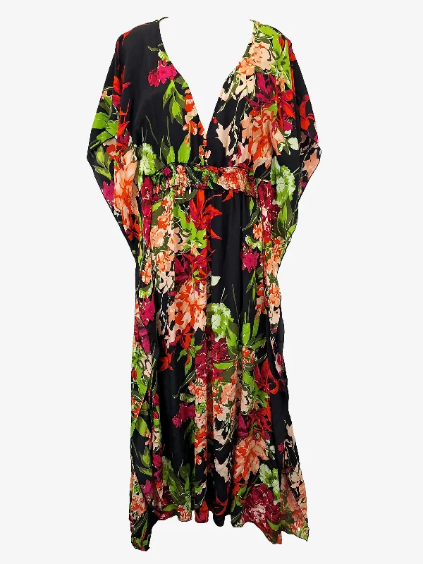 Women's Notched Collar DressesPhyllis Boho Resort Silk Kaftan Maxi Dress Size S