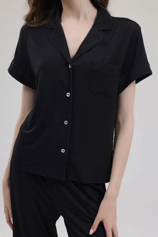 women's pajamas in solid colorsSignature Cropped Pyjamas Shirt in Noir