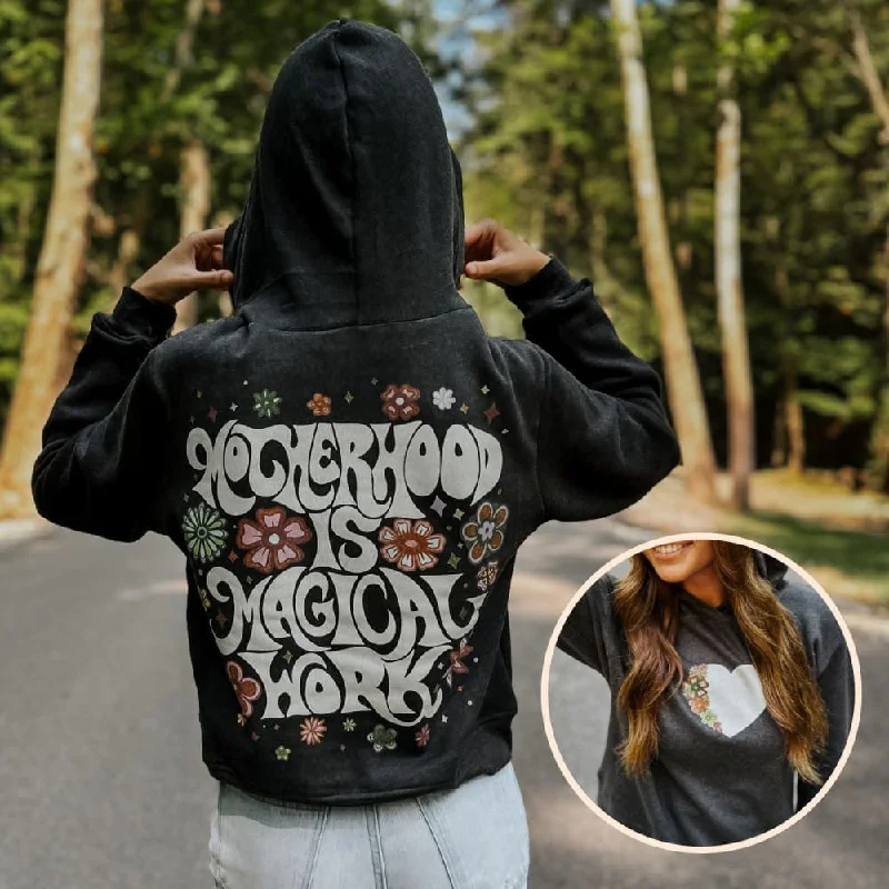 Women's Hooded Sweatshirts with Welt PocketsMotherhood Is Magical Work Hoodie