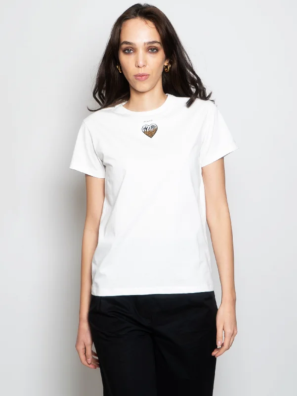 Women's Blouse with Rounded CollarT-shirt con  Cuore Ricamato Bianco