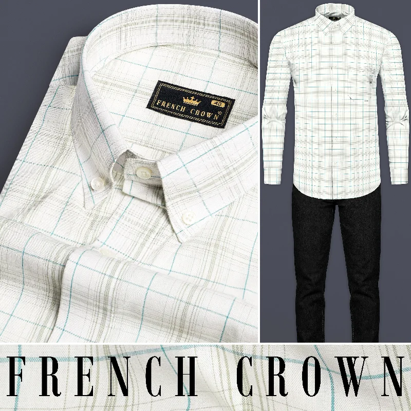 Women's Blouse with Notched CollarBright White with Porcelain Brown Checkered Premium Cotton Shirt