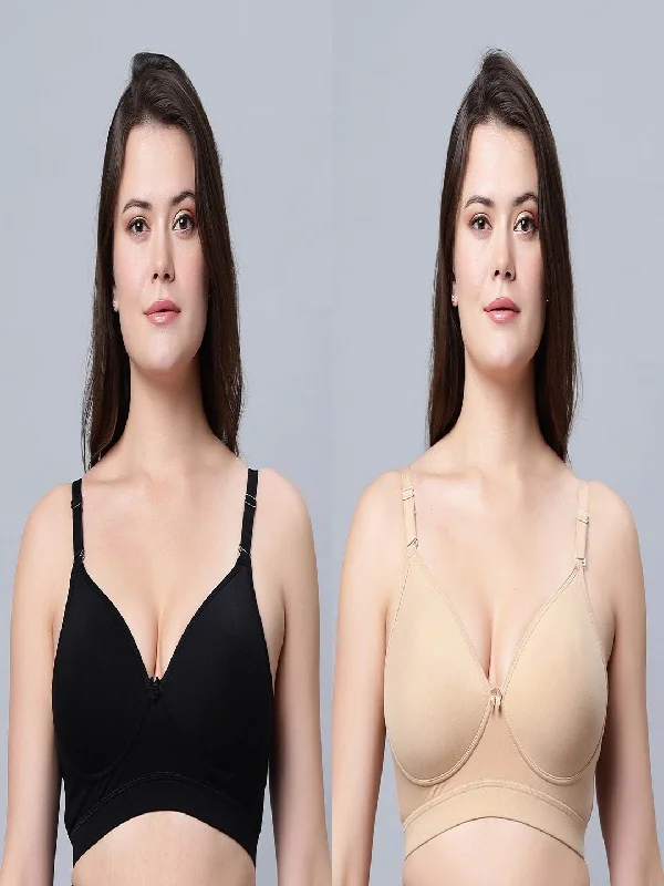 plus-size backless bra with clear strapsMedium Coverage Padded Black and Skin color T-shirt Bra(Pack of 2)