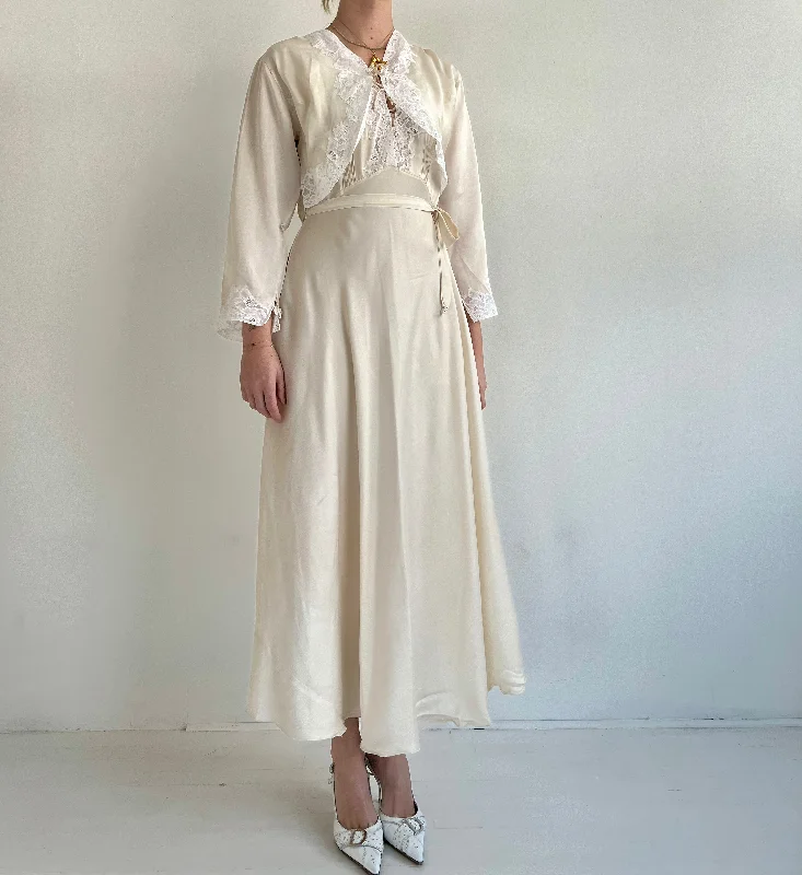 women's pajamas with built-in shorts1930's Cream Silk Slip Dress with White Lace and Jacket Set