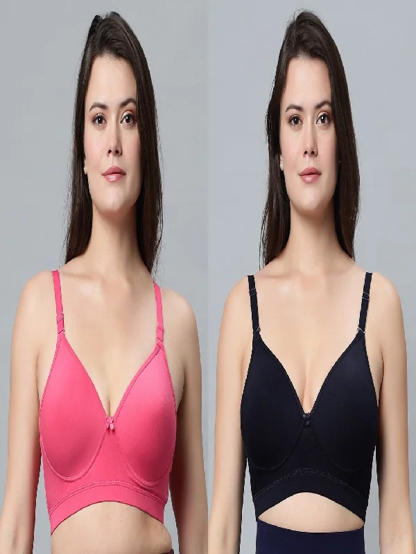 wireless bra with stretch lace for flexibilityMedium Coverage Padded carrot And Navyblue color Tshirt Bra (pack of 2)