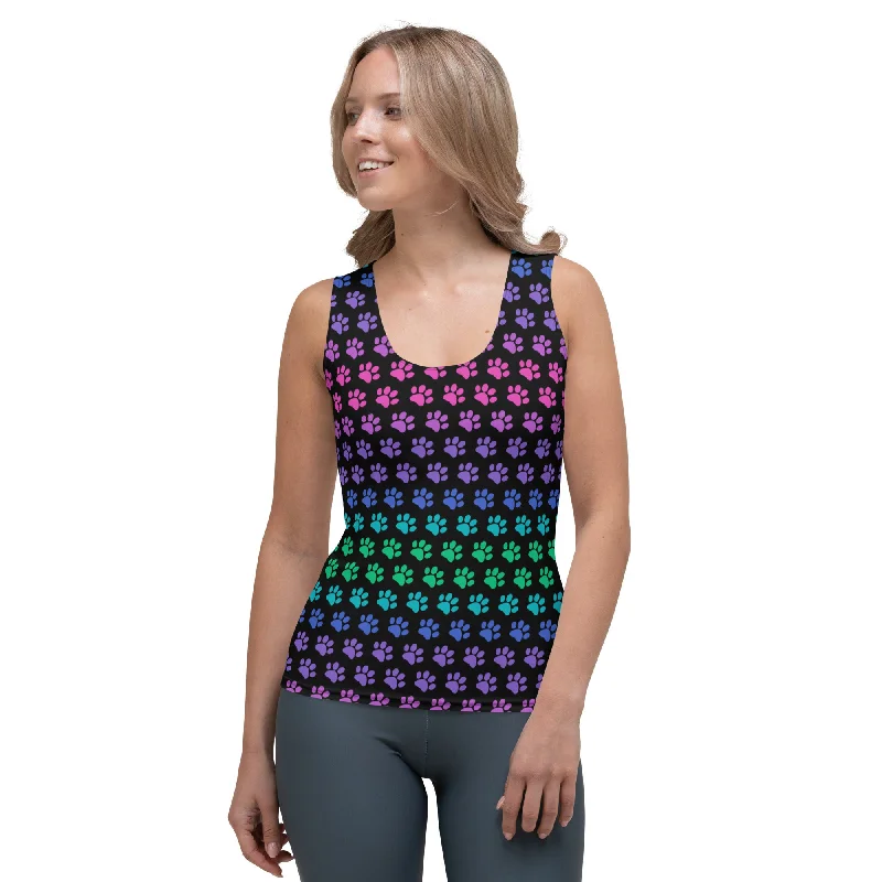 Women's Blouse with Low CollarRainbow Paws All Over Print Tank Top