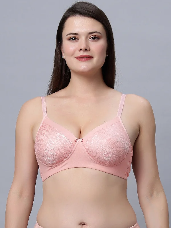 seamless bralette for layeringMedium Coverage Padded Lace Peach color Bra (Pack of 1)