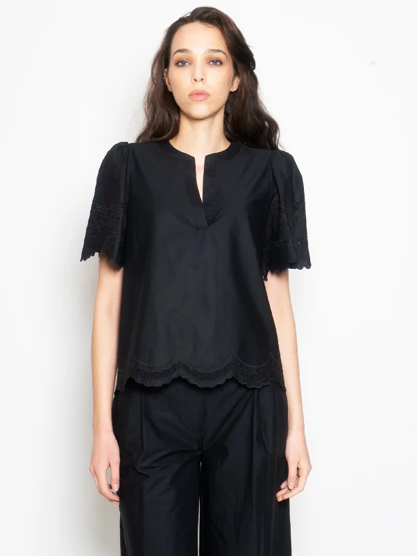 Women's Blouse for PartyBlusa in Cotone con Profili Sangallo Nero