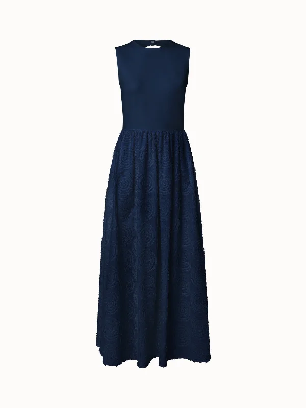 Women's V-Shaped-Neck DressesMidi Dress with with Circle Loop Embroidery Skirt