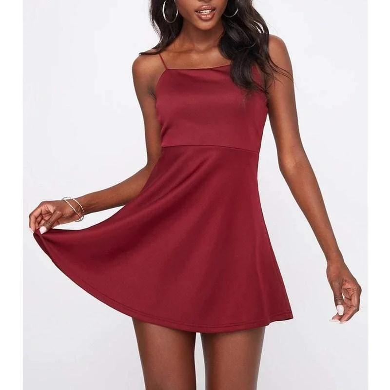 Women's Collarless DressesFashionSierra - Women's Holiday Summer MIni Dress Solid Sleeveless Party Beach Ladies Loose Short Dress Sundress Sleepwear Outwear