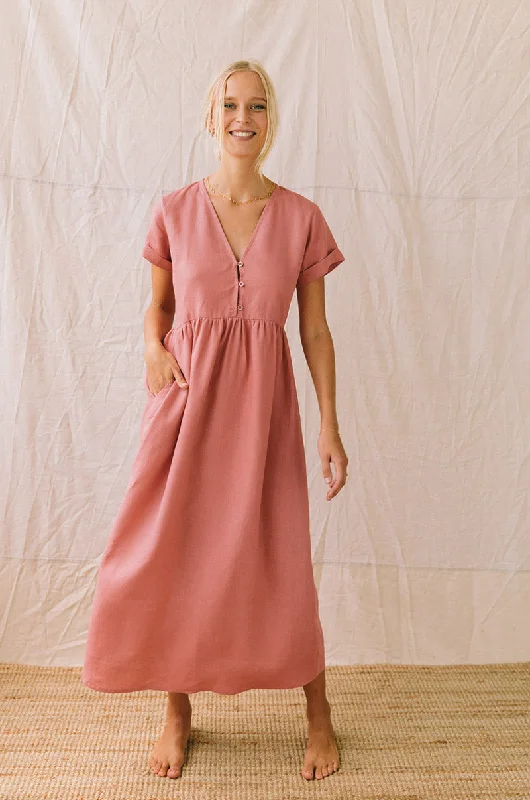 Women's Cold-Shoulder DressesSUNSEEKER Midi Dress - dark blush linen