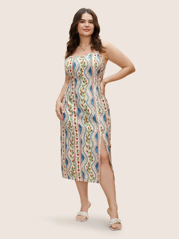 Women's Cold-Shoulder DressesBoho Print Split Front Cami Dress