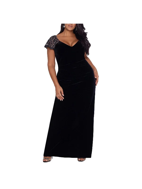 Women's Shawl Collar DressesPlus Womens Velvet V-Neck Evening Dress