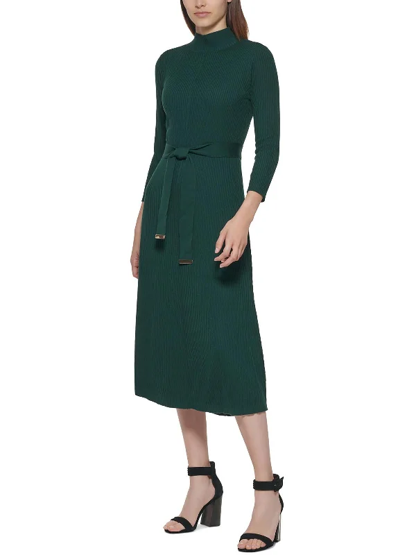 Women's U-Shaped Collar DressesWomens Ribbed Tea Sweaterdress