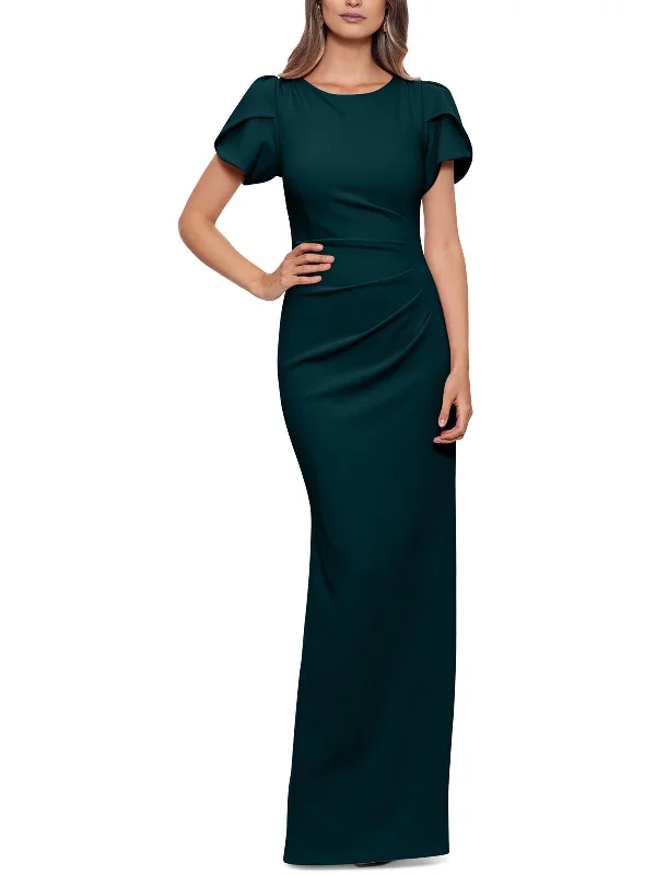 Women's U-Shaped-Neck DressesWomens Ruched Pleated Evening Dress