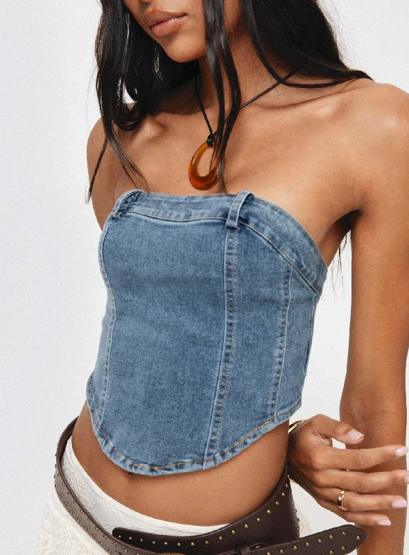 Women's Blouse with SleevelessAlexian Strapless Top Denim