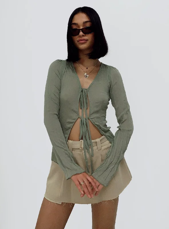 Women's Blouse with Mandarin CollarDarlah Long Sleeve Top Sage