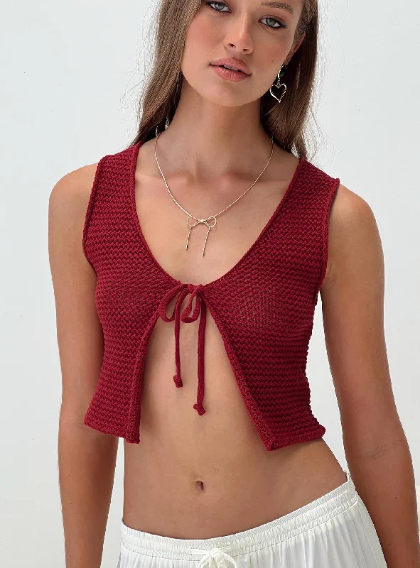 Women's Blouse with PocketsLynette Knit Top Red