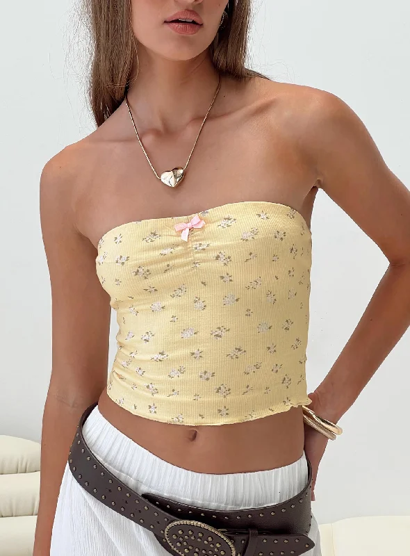 Women's Blouse with ShirringSonari Tube Top Yellow / Floral