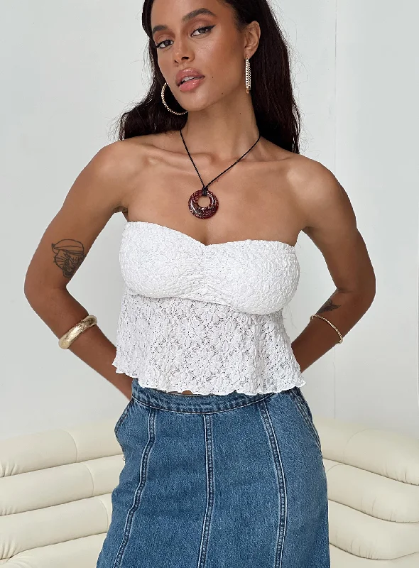 Women's Blouse with Boat CollarTeien Strapless Top White