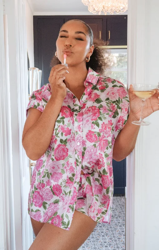 women's pajamas with a whimsical charmBest Day Button Up ~ Cottage Floral Pink