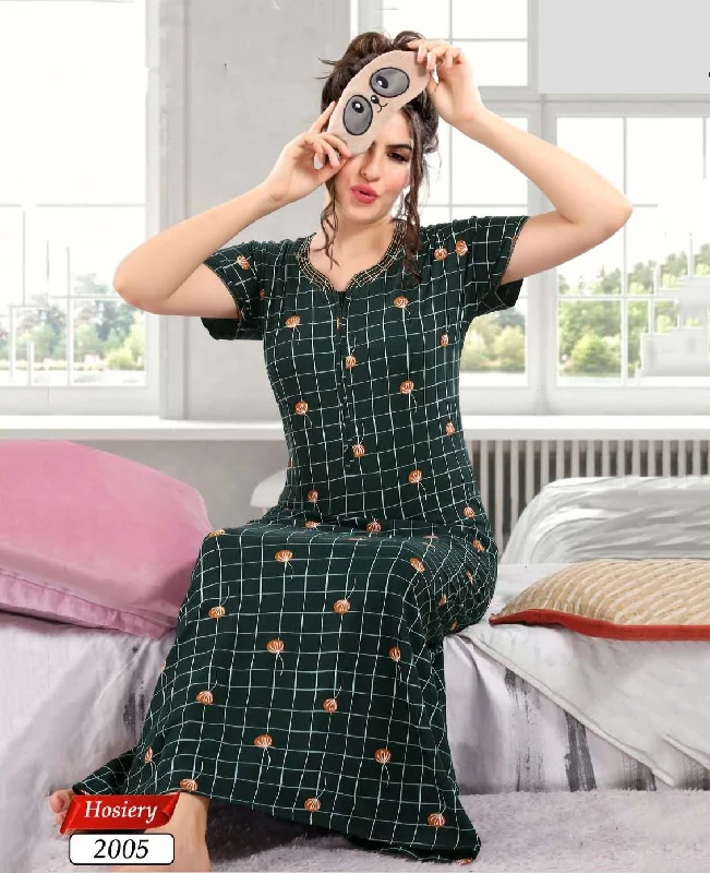 women's pajamas for a relaxing weekendPrinted Green Cotton Maxi Night Dress Nighty for Ladies